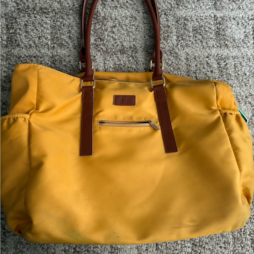 Yellow teacher Tote Bag with Brown Accents